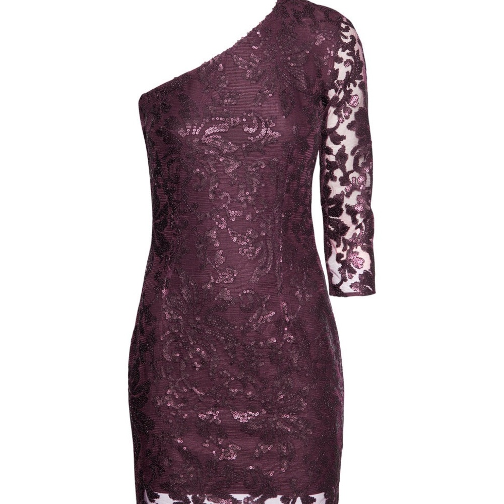 Nwt one shoulder lace sequin purple dress